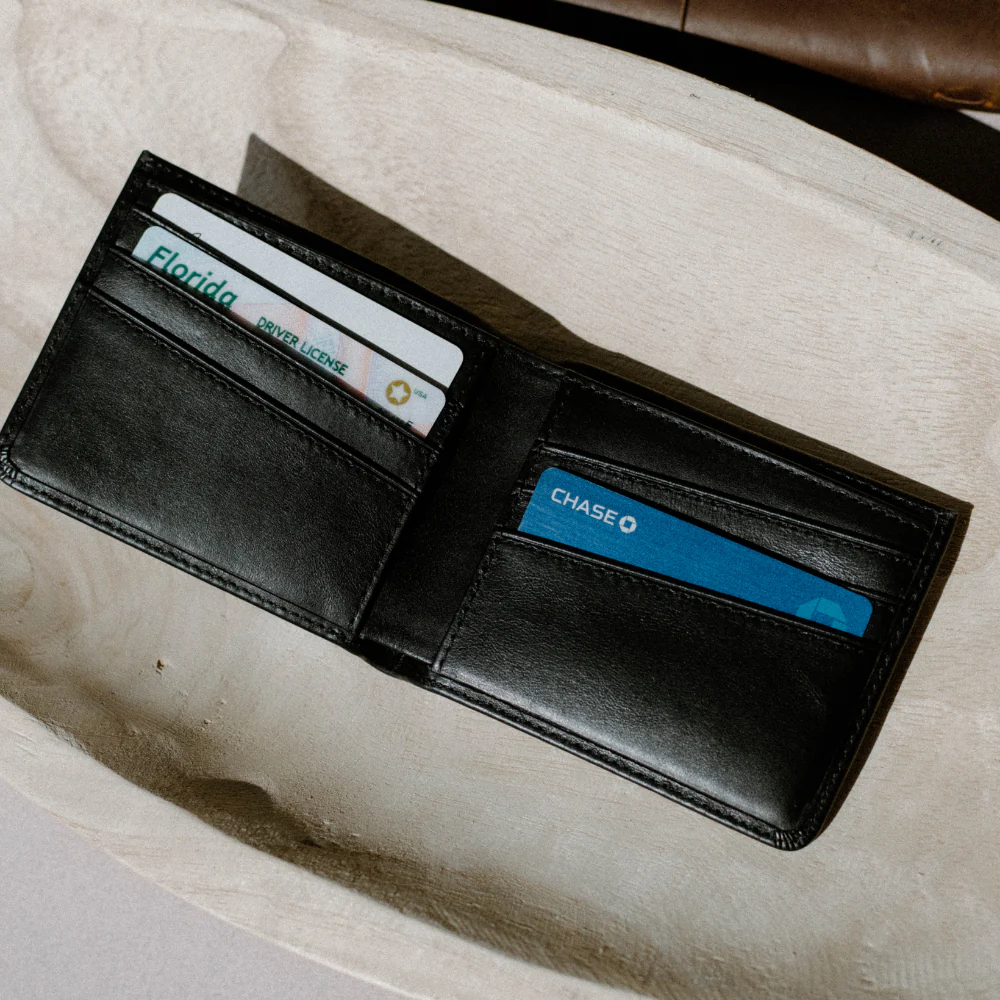 Leather Nav Bifold Wallet - BLACK EDITION - Image 3