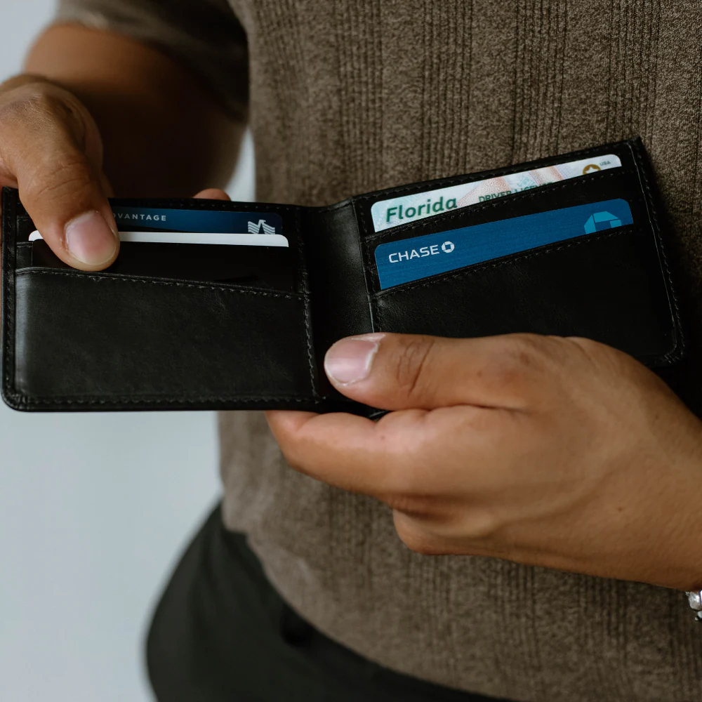 Leather Nav Bifold Wallet - BLACK EDITION - Image 4